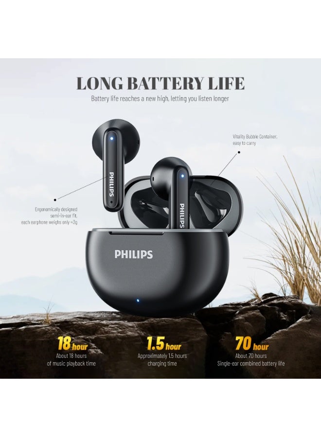 Philips Earbuds, Bluetooth Earbuds, Headphone, Open Ear Ring True Open Ear Headphones, True Wireless Earbuds - Bluetooth ， In-Ear Headphones， Bluetooth 5.4 Headphones with 18H Playtime, AI Call Noise Reduction, 13mm Bass Driver, Spatial Audio, Sweatproof for Sports, Work, Travel & iPhone Android TAT1199 Black - Image 3