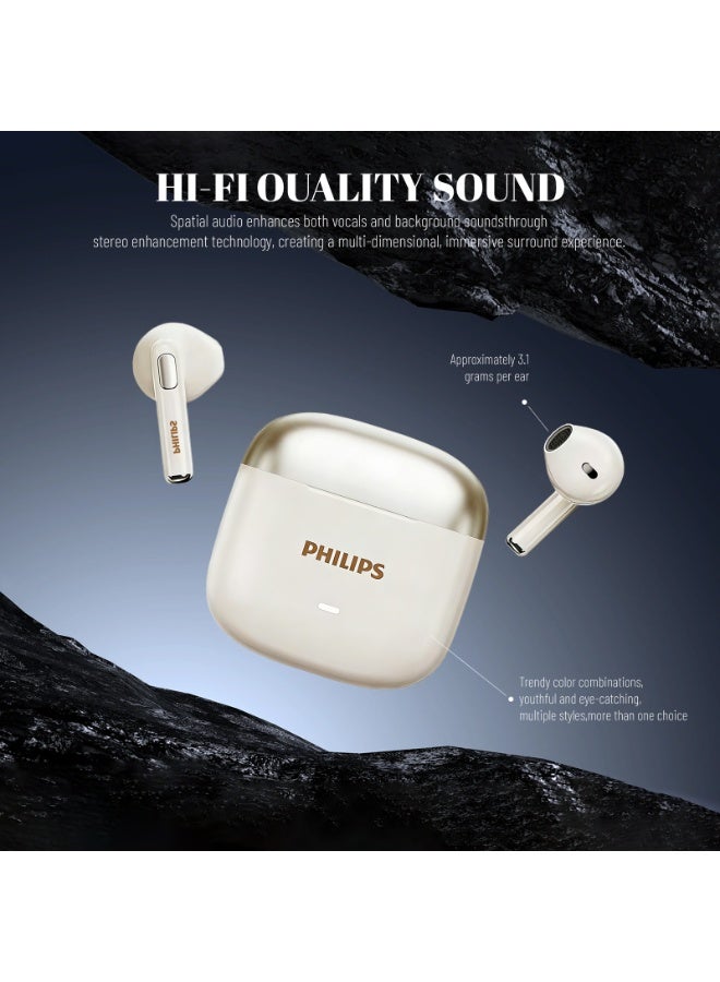 Philips Earbuds, Bluetooth Earbuds, Headphone, Open Ear Ring True Open Ear Headphones, True Wireless Earbuds - Bluetooth ， In-Ear Headphones， Bluetooth 6.0 Headphones with AI Call Noise Reduction, Hi-Fi Spatial Audio, U-Shaped Comfort Fit, Low Latency for Sports, Work, Travel & iPhone Android TAT1420 White - Image 2