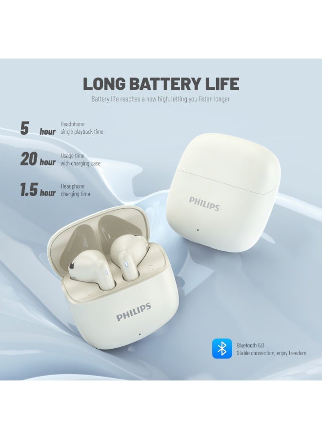 Philips Earbuds, Bluetooth Earbuds, Headphone, Open Ear Ring True Open Ear Headphones, True Wireless Earbuds - Bluetooth ， In-Ear Headphones， 6.0 - AI Call Noise Reduction, 20H Playtime, 13mm Dynamic Driver, Lightweight Portable In-Ear Earphones for iPhone Android  TAT1020 White - Image 3