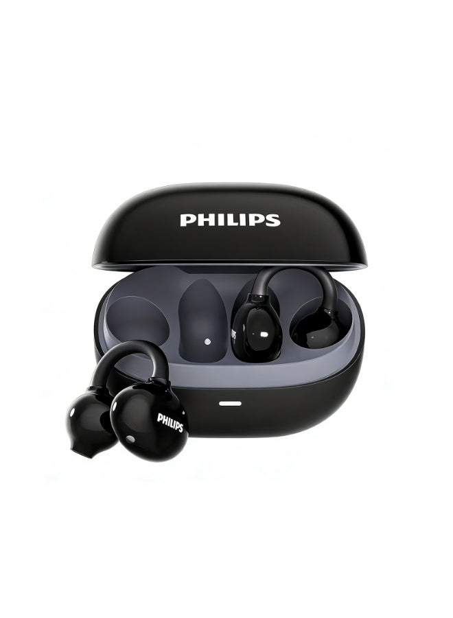 Philips Earbuds, Bluetooth Earbuds, BT Headphone, Open Ear Ring True Open Ear Headphones, True Wireless Earbuds - Open-Ear Clip-On Wireless Earbuds - 4.3g Ultra-Light, 360° Surround Sound, Ambient Transparent Mode, Non-In-Ear Comfort Fit, Sound Leakage Reduction for Sports, Workouts, Running & iPhone Android TAT3469 Black - Image 1
