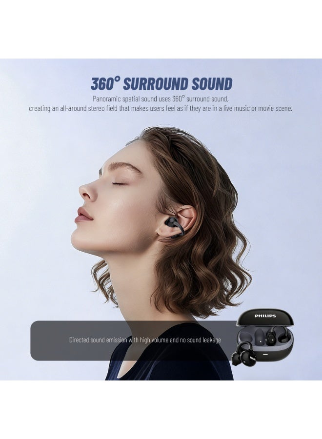 Philips Earbuds, Bluetooth Earbuds, BT Headphone, Open Ear Ring True Open Ear Headphones, True Wireless Earbuds - Open-Ear Clip-On Wireless Earbuds - 4.3g Ultra-Light, 360° Surround Sound, Ambient Transparent Mode, Non-In-Ear Comfort Fit, Sound Leakage Reduction for Sports, Workouts, Running & iPhone Android TAT3469 Black - Image 4