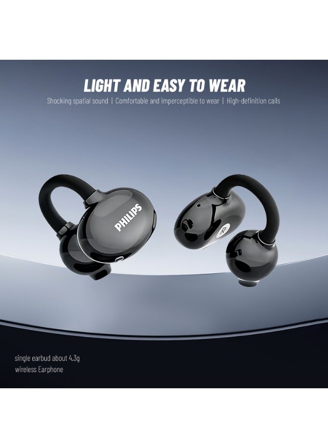 Philips Earbuds, Bluetooth Earbuds, BT Headphone, Open Ear Ring True Open Ear Headphones, True Wireless Earbuds - Open-Ear Clip-On Wireless Earbuds - 4.3g Ultra-Light, 360° Surround Sound, Ambient Transparent Mode, Non-In-Ear Comfort Fit, Sound Leakage Reduction for Sports, Workouts, Running & iPhone Android TAT3469 Black - Image 2