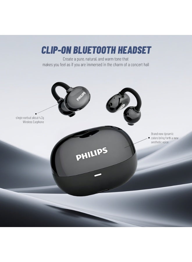 Philips Earbuds, Bluetooth Earbuds, BT Headphone, Open Ear Ring True Open Ear Headphones, True Wireless Earbuds - Open-Ear Clip-On Wireless Earbuds - 4.3g Ultra-Light, 360° Surround Sound, Ambient Transparent Mode, Non-In-Ear Comfort Fit, Sound Leakage Reduction for Sports, Workouts, Running & iPhone Android TAT3469 Black - Image 3