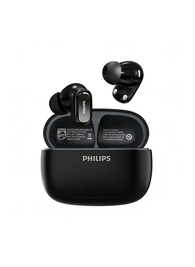 Philips Earbuds, Bluetooth Earbuds, BT Headphone, Open Ear Ring True Open Ear Headphones, True Wireless Earbuds - Bluetooth ， In-Ear Headphones 5.4 Headphones with -32dB ANC, AI Call Noise Reduction, 0.06s Low Latency Gaming, Hi-Fi Spatial Audio for iPhone Android Black - Image 1