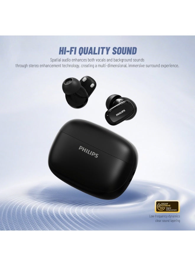 Philips Earbuds, Bluetooth Earbuds, BT Headphone, Open Ear Ring True Open Ear Headphones, True Wireless Earbuds - Bluetooth ， In-Ear Headphones 5.4 Headphones with -32dB ANC, AI Call Noise Reduction, 0.06s Low Latency Gaming, Hi-Fi Spatial Audio for iPhone Android Black - Image 2