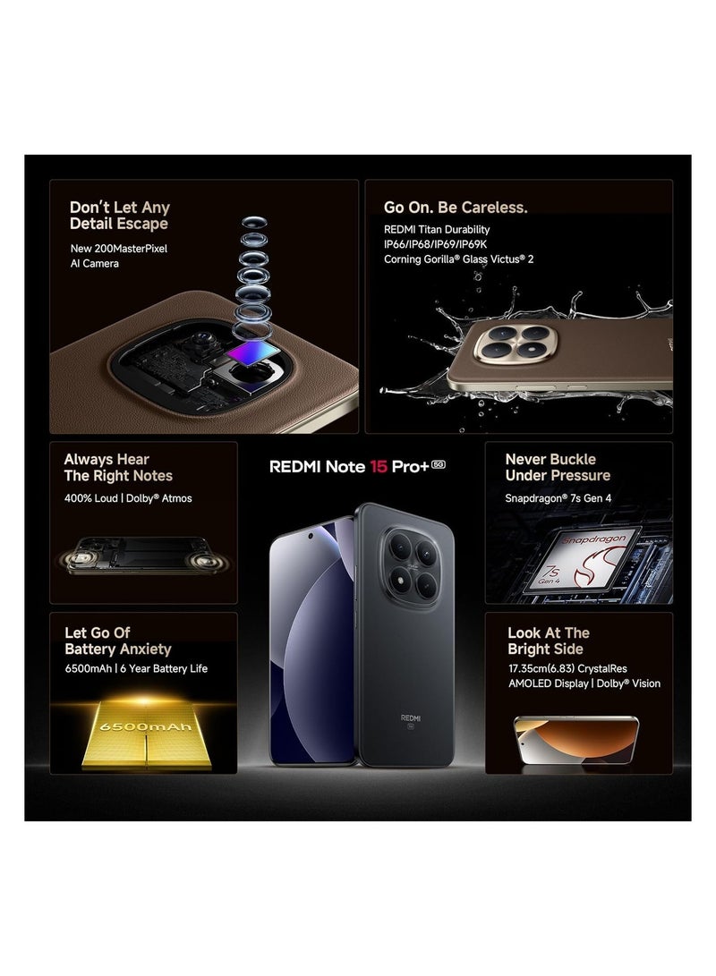 شاومي ريدمي نوت 15 برو+ 5G (موكا قهوة، 8GB + 256GB) | كاميرا 200 ماستر بيكسل OIS | سناب دراجون 7s جين 4 | كريستال ريس AMOLED | IP69/69K | بطارية 6500mAh Si/C | شحن فائق 100W - Image 2