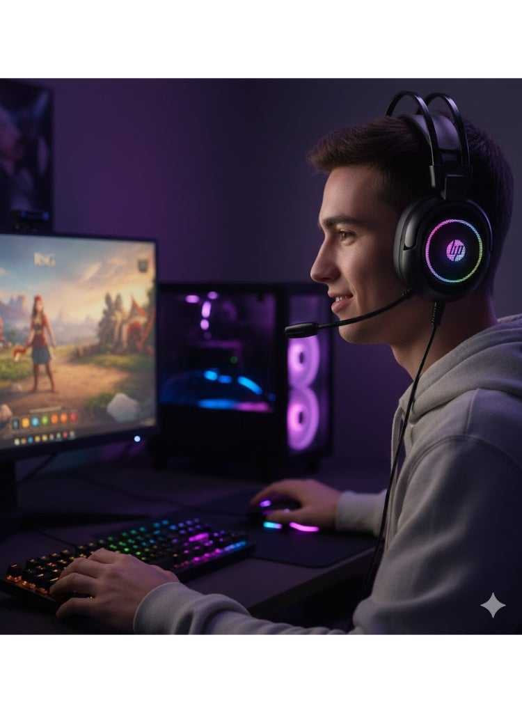 HP USB Gaming Headset with 7.1 Surround Sound – 50mm Drivers, In-Line Controls, LED Lighting, Built-in Microphone Black - Image 2