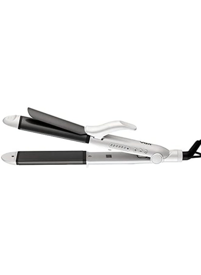 VGR V-558 Professional 2 in 1 Straightener and Curler with Negative Ions/Steam/Vapor Generator, All Hair Type 120°C to 220°C 6 Level Adjustable Temp with LED Display 360° swivel cord white - Image 1