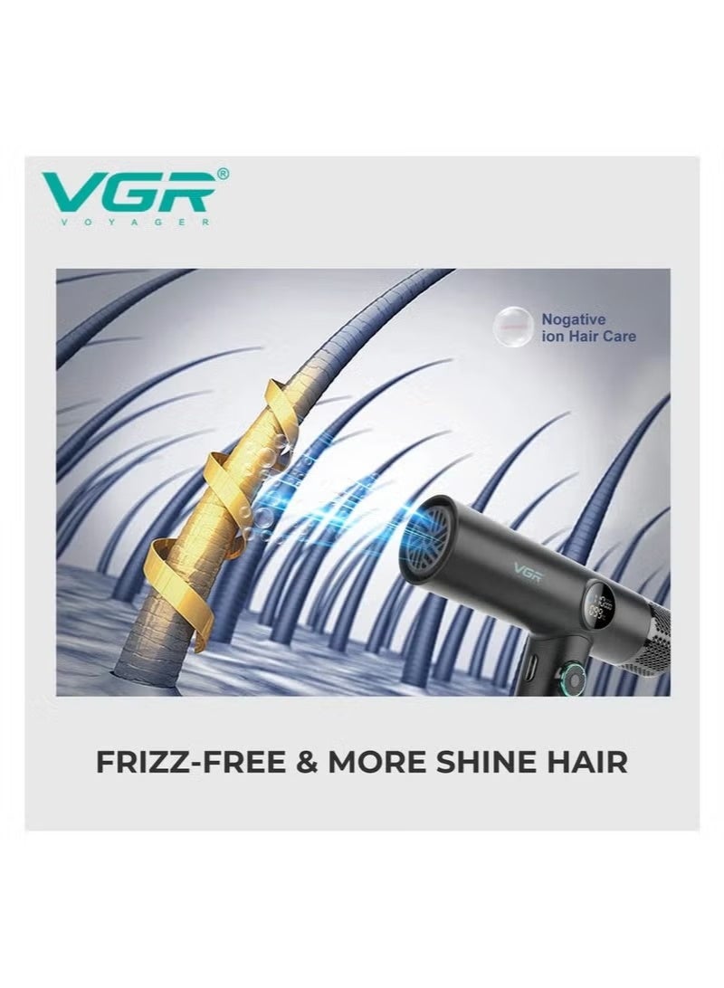 VGR Professional Hair Dryer V-401 For Women , High Speed BLDC Motor up to 110,000 RPM, 40 Speed & 40 Temperature Settings, Intelligent LED Display, Cool Shot Function, Detachable Rear Filter, Powerful & Durable Design for Salon Styling BLACK - Image 2