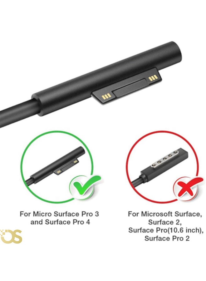 مايكروسوفت Laptop charger compatible with Microsoft with a power of 44 W output 17.05 V / 2.58 A suitable for compatible devices with the same standard specifications, includes the adapter and AC power cable, safe, fast, and stable charging, with a 1-month warranty from OS STORE. 17cm BLACK - Image 4