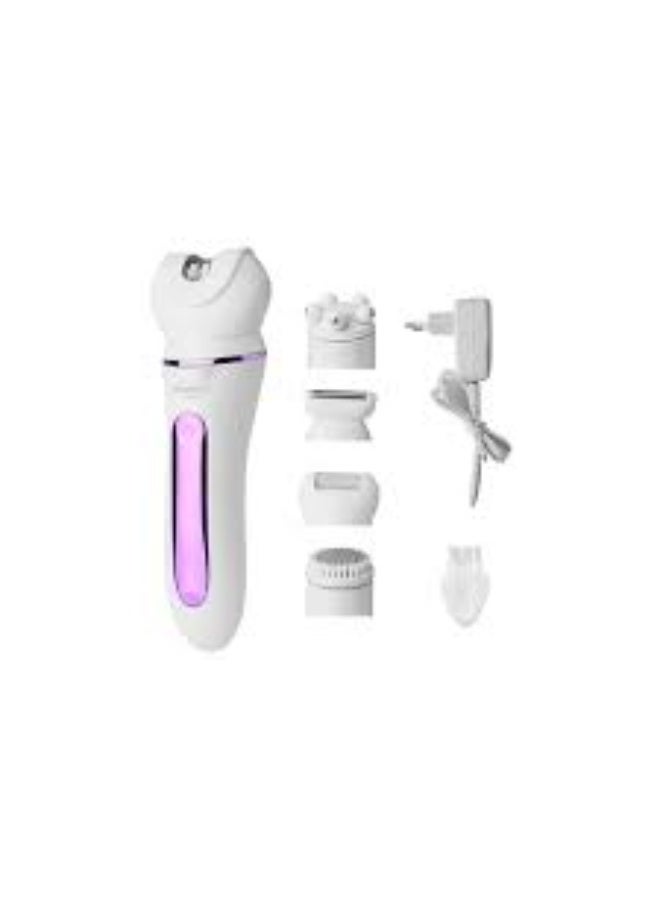 Kemei 5 in 1 Electric Epilator and Lady Shaver Kit with LED Display, IPX6 Waterproof Cordless Hair Removal Device, Rechargeable USB Women Grooming Set with Shaver Head, Epilator Head, Callus Remover and Cleansing Brush – KM-7936 white - Image 1