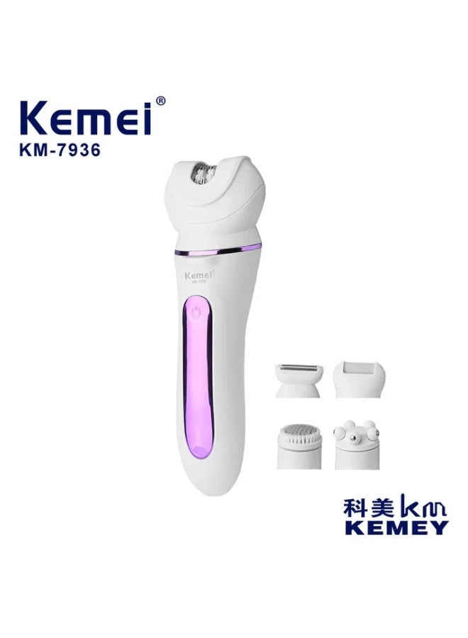 Kemei 5 in 1 Electric Epilator and Lady Shaver Kit with LED Display, IPX6 Waterproof Cordless Hair Removal Device, Rechargeable USB Women Grooming Set with Shaver Head, Epilator Head, Callus Remover and Cleansing Brush – KM-7936 white - Image 3