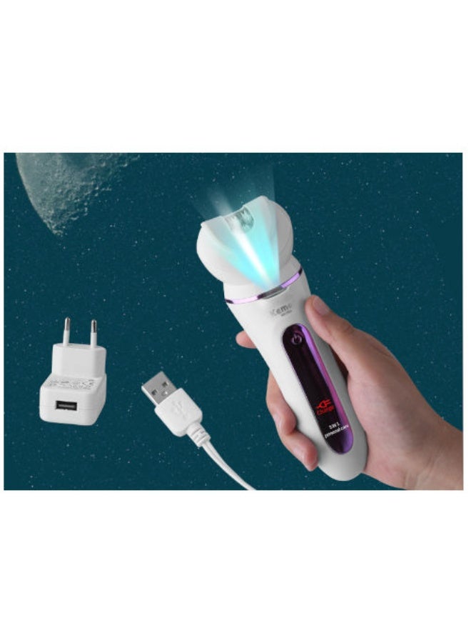 Kemei 5 in 1 Electric Epilator and Lady Shaver Kit with LED Display, IPX6 Waterproof Cordless Hair Removal Device, Rechargeable USB Women Grooming Set with Shaver Head, Epilator Head, Callus Remover and Cleansing Brush – KM-7936 white - Image 4