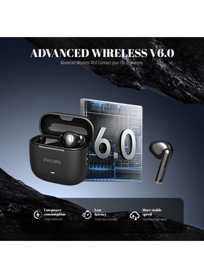 Philips Earbuds, Bluetooth Earbuds, Headphone, Open Ear Ring True Open Ear Headphones, True Wireless Earbuds - Bluetooth ， In-Ear Headphones， Bluetooth 6.0 Headphones with AI Call Noise Reduction, Hi-Fi Spatial Audio, U-Shaped Comfort Fit, Low Latency for Sports, Work, Travel & iPhone Android TAT1420 Black - Image 3