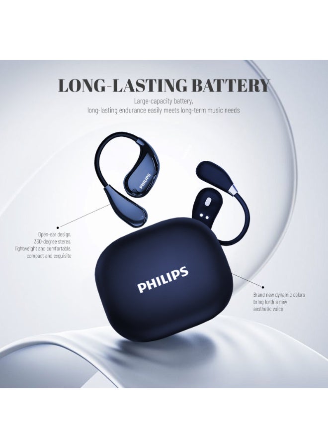Philips Earbuds, Bluetooth Earbuds, Headphone, Open Ear Ring True Open Ear Headphones, True Wireless Earbuds - Bluetooth ， In-Ear Headphones，  Bluetooth 5.4 Headphones with Touch Control, Long-Lasting Battery, 360° Stereo Sound, Comfortable Open-Ear Fit, Non-Slip for Sports, Running, Workouts & iPhone Android TAT2769 Blue - Image 3
