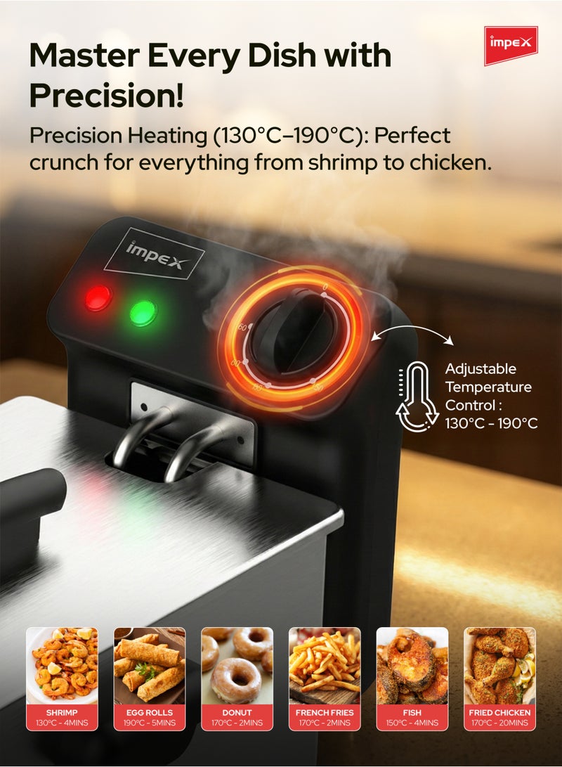 Impex 3 Litre Deep Fryer 2000W with Adjustable Temperature Control 130°C–190°C | Stainless Steel Electric Oil Fryer with Non-Stick Removable Tank | Air Fryer, Kitchen Cooking Food Preparation, Cool Touch Basket Handle | 2 Year Warranty | Model IDF 1003 - Silver and Black 3 L 2000 W IDF 1003 Silver and Black - Image 4