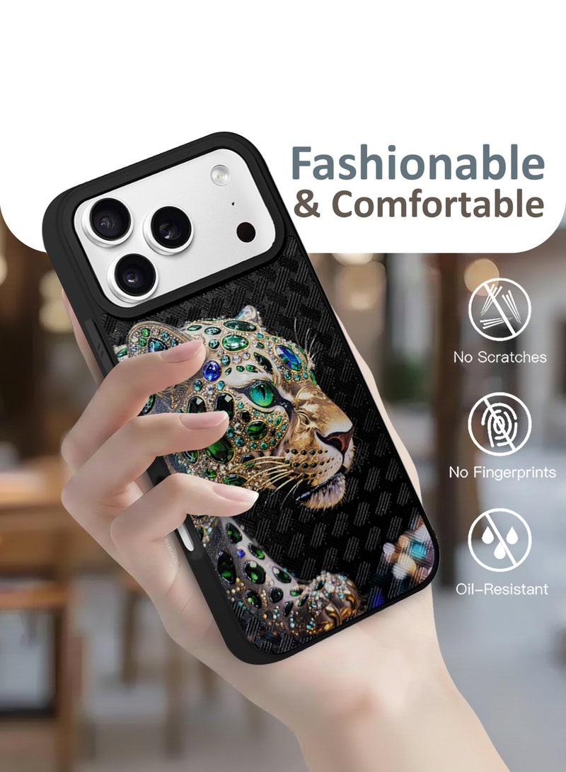 مارجون Leather Leopard Case for iPhone 17 Pro Max with 3D Crystal Rhinestone Design – Heavy Duty  Shockproof Protective Cover, Durable & Anti-Scratch - Black - Image 5