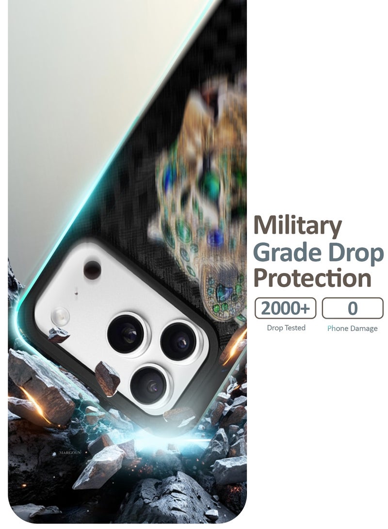 مارجون Leather Leopard Case for iPhone 17 Pro Max with 3D Crystal Rhinestone Design – Heavy Duty  Shockproof Protective Cover, Durable & Anti-Scratch - Black - Image 3