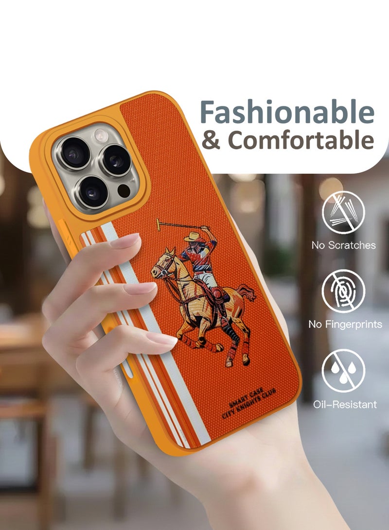 مارجون For iPhone 15 Pro Max Case With City's Knight Club Horse Rider Design - Heavy Duty  Shockproof Protective Cover, Durable & Anti-Scratch - Orange - Image 5