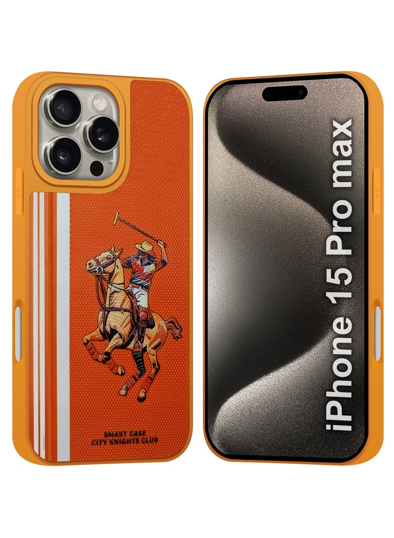 مارجون For iPhone 15 Pro Max Case With City's Knight Club Horse Rider Design - Heavy Duty  Shockproof Protective Cover, Durable & Anti-Scratch - Orange - Image 1