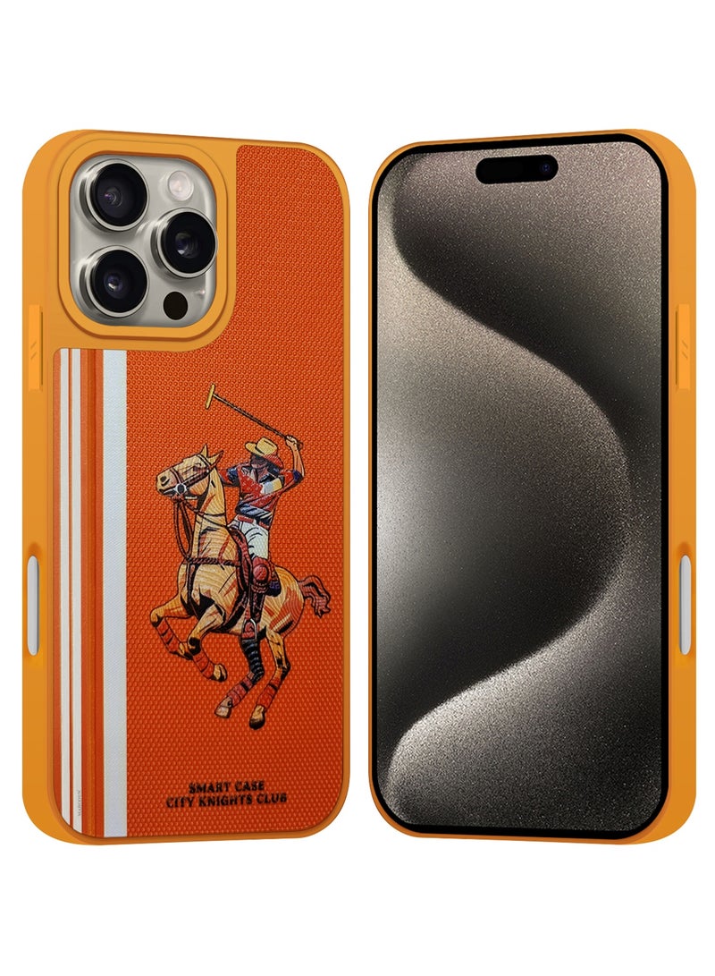 مارجون For iPhone 15 Pro Max Case With City's Knight Club Horse Rider Design - Heavy Duty  Shockproof Protective Cover, Durable & Anti-Scratch - Orange - Image 2