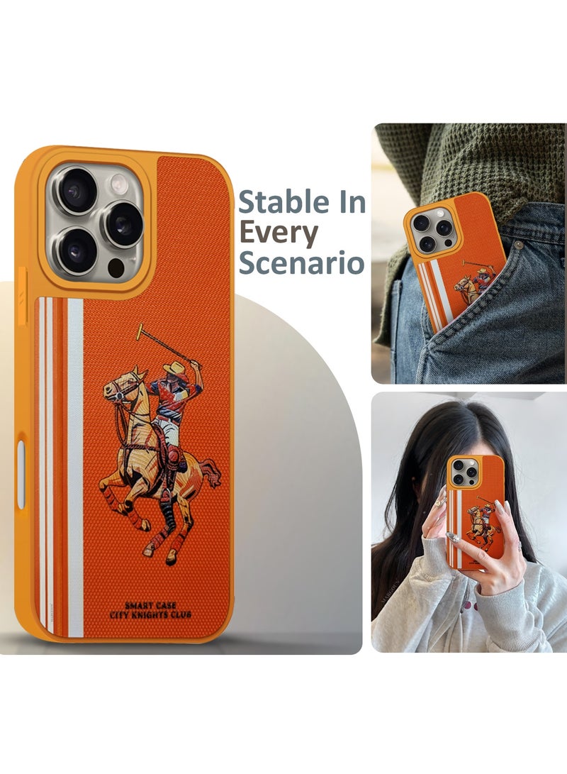 مارجون For iPhone 15 Pro Max Case With City's Knight Club Horse Rider Design - Heavy Duty  Shockproof Protective Cover, Durable & Anti-Scratch - Orange - Image 4
