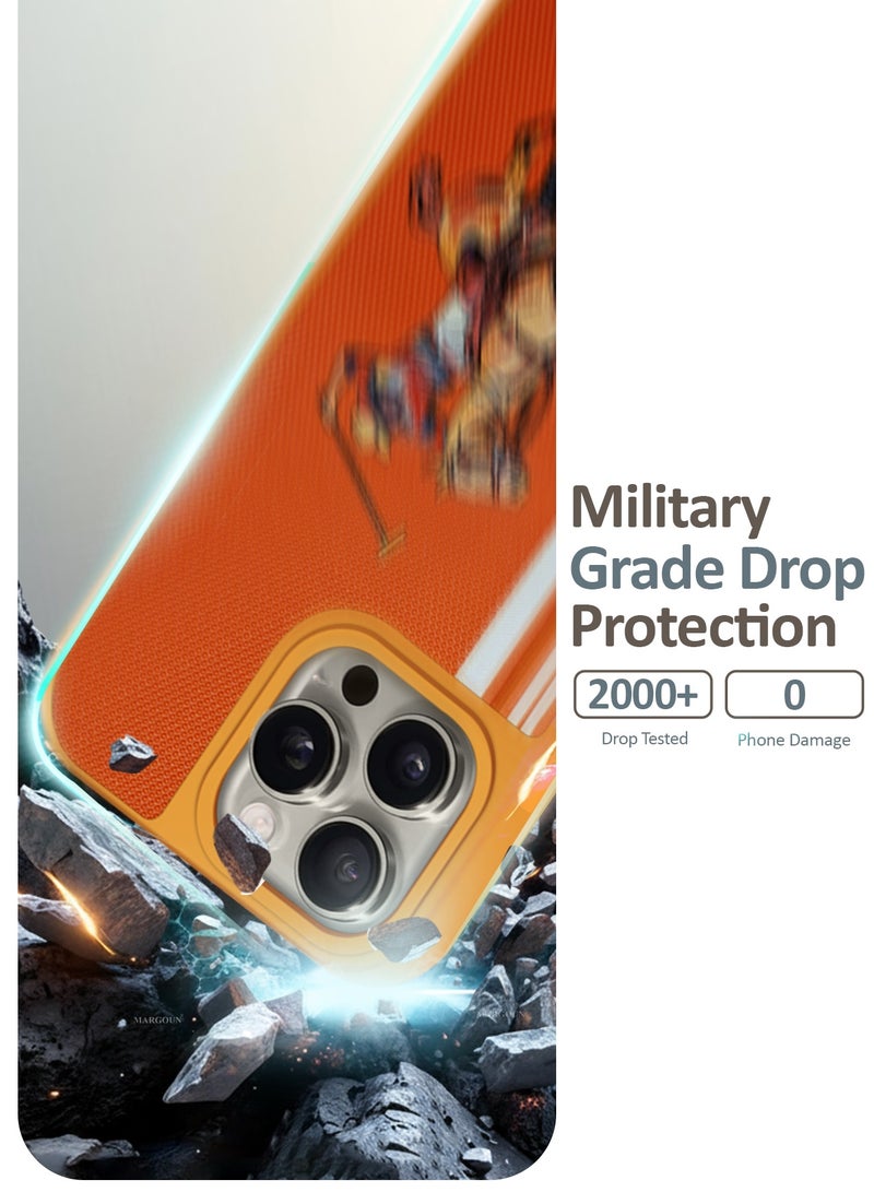 مارجون For iPhone 15 Pro Max Case With City's Knight Club Horse Rider Design - Heavy Duty  Shockproof Protective Cover, Durable & Anti-Scratch - Orange - Image 3