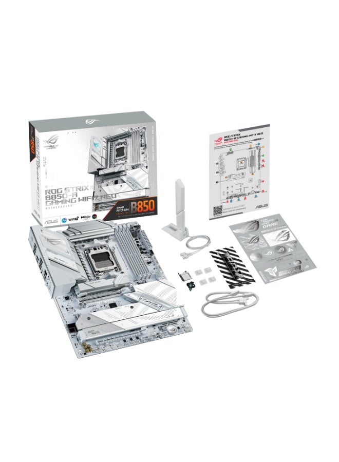أسوس لوحة أم ROG Strix B850-A للألعاب WiFi7 Neo ATX AMD AM5، تدعم ذاكرة DDR5 حتى 256GB، PCIe 5.0 x16، 4x M.2 NVMe، Wi-Fi 7 و5Gb LAN، صوت SupremeFX 7.1، HDMI، تبريد AI وشبكات AI، Aura Sync RGB، أبيض | 90MB1P10-M0EAY0 - Image 2