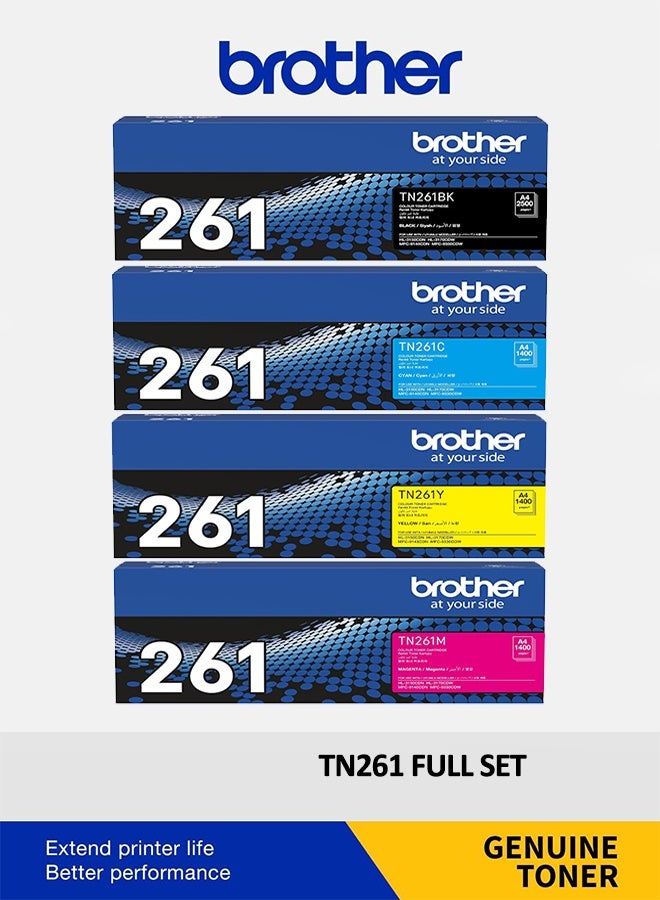 brother Original TN-261 Full Combo Set suitable for Printer Brother HL-3140CW 3142CW 3150CDW 3170CDW DCP-9015CDW 9017CDW 9020CDW MFC-9130CW 9140CDN 9330CDW 9340CDW (BK/C/Y/M) Black,Cyan,Magenta,Yellow - Image 3