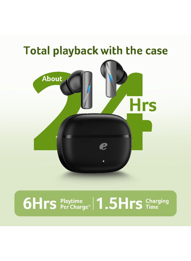 True Wireless Earbuds, Active Noise Cancellation (ANC), Bluetooth 5.4, 24-Hour Playtime, ENC Clear Calls, IPX4 Sweatproof, Gaming & Sports Headphones - Black black - view 4