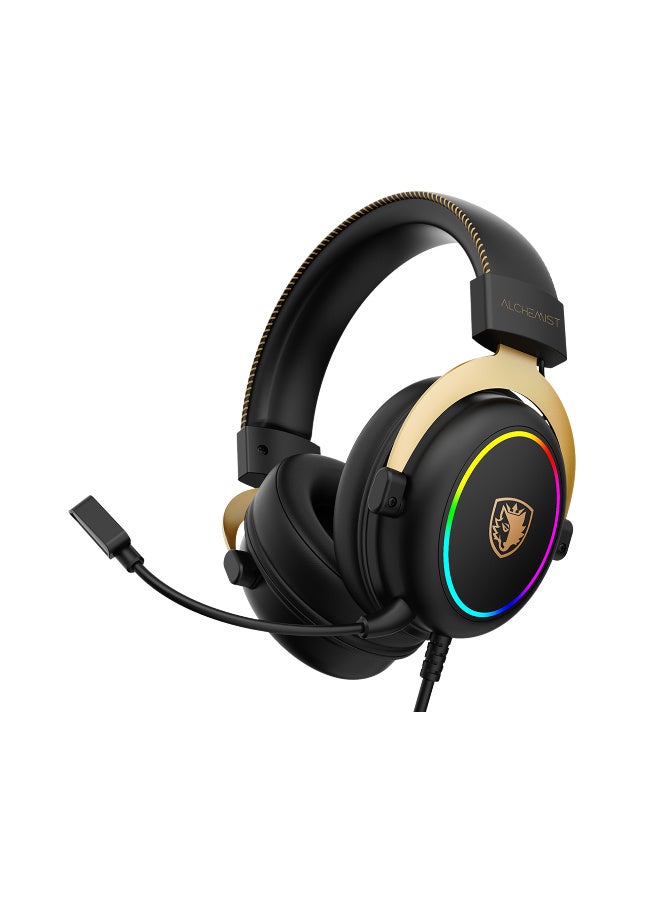 ساديس SADES Alchemist Gaming Headset, Virtual 7.1 Surround Sound, ENC Noise‑Reduction Mic, RGB Lighting, USB‑A Wired, 50mm Drivers - SA-913-BLACK - Image 1