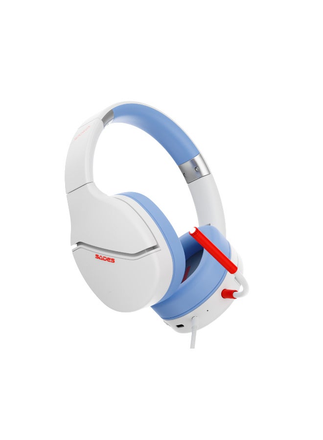 ساديس Sades Spower Gaming Headset – 40mm Drivers | Lightweight Design, Flexible Detachable Mic, 3.5mm Multi‑Platform Headphones for PC, PS4/PS5, Xbox, Switch & Mobile, White - SA‑725 - Image 5