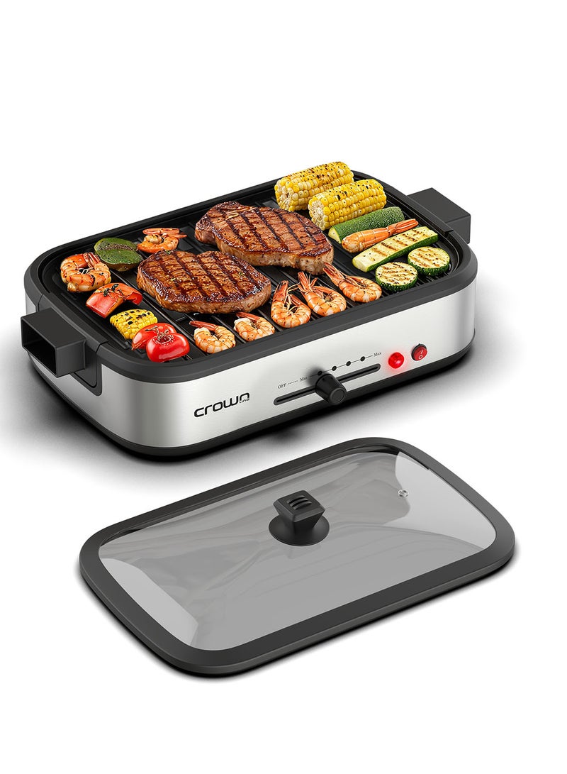 Crownline GR-440 Smokeless Electric Grill, 1800W, Precise Temperature Control (80°C–230°C), Detachable Parts, Die-Cast Aluminum Plate, SS Housing & Tempered Glass Lid 1800 W Crownline GR-440 Smokeless Grill 1800W black - Image 1