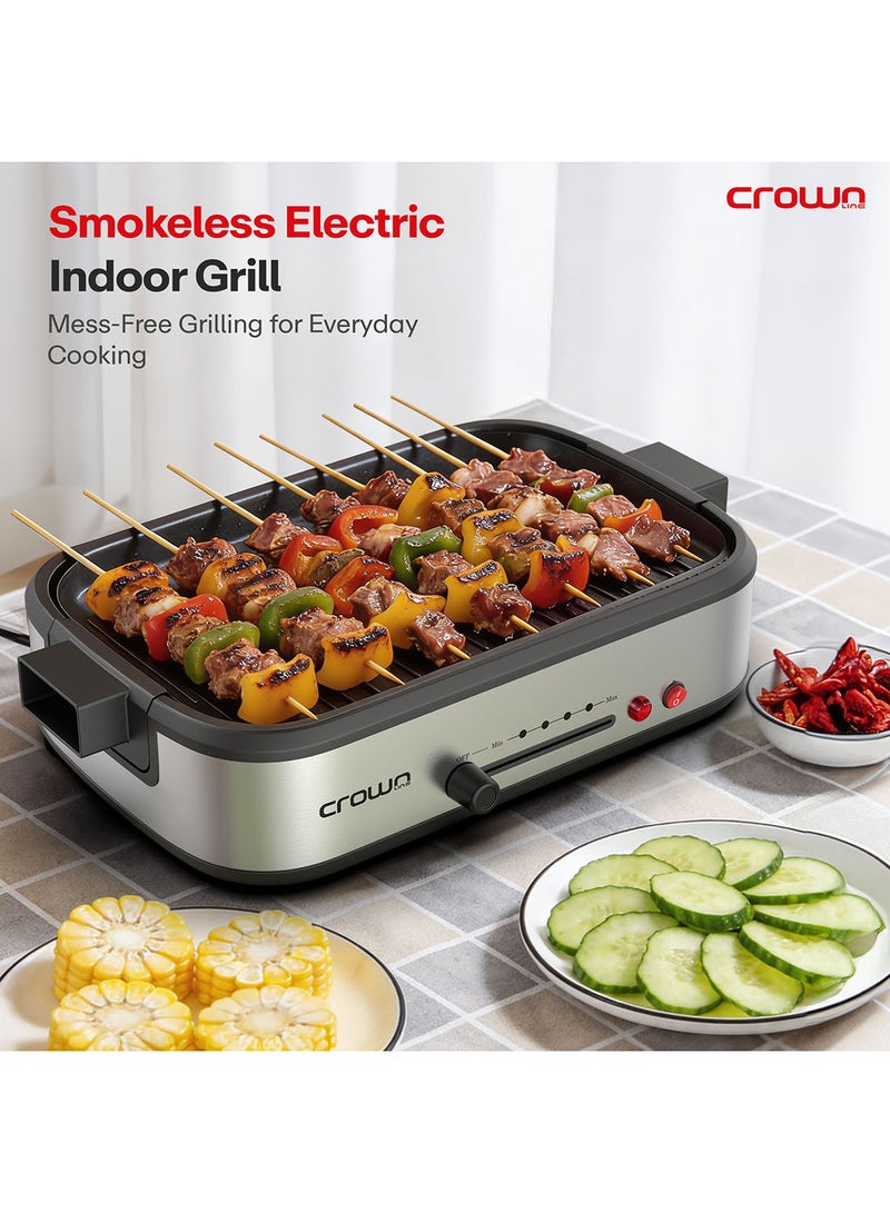 Crownline GR-440 Smokeless Electric Grill, 1800W, Precise Temperature Control (80°C–230°C), Detachable Parts, Die-Cast Aluminum Plate, SS Housing & Tempered Glass Lid 1800 W Crownline GR-440 Smokeless Grill 1800W black - Image 2