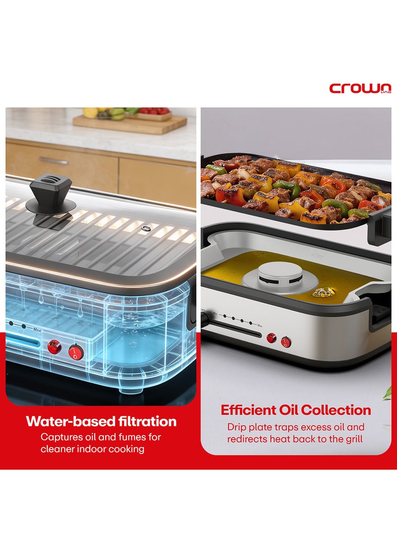 Crownline GR-440 Smokeless Electric Grill, 1800W, Precise Temperature Control (80°C–230°C), Detachable Parts, Die-Cast Aluminum Plate, SS Housing & Tempered Glass Lid 1800 W Crownline GR-440 Smokeless Grill 1800W black - Image 5
