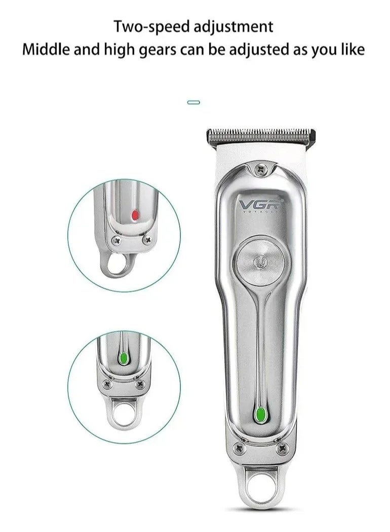 VGR V-071 Professional Hair Trimmer – 2-Speed Turbo Mode, T-Blade Zero Gapped, USB Rechargeable, 120 Mins Runtime. silver - Image 3