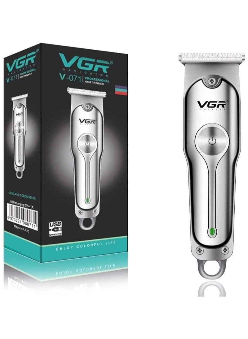 VGR V-071 Professional Hair Trimmer – 2-Speed Turbo Mode, T-Blade Zero Gapped, USB Rechargeable, 120 Mins Runtime. silver - Image 1