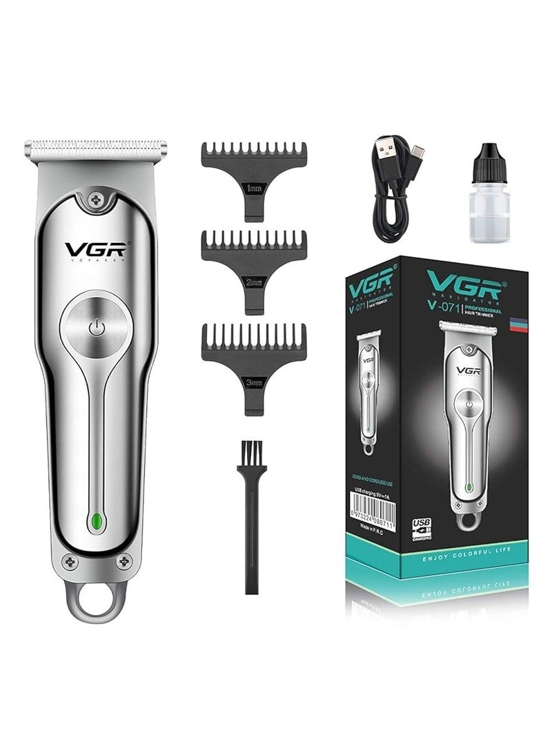 VGR V-071 Professional Hair Trimmer – 2-Speed Turbo Mode, T-Blade Zero Gapped, USB Rechargeable, 120 Mins Runtime. silver - Image 2