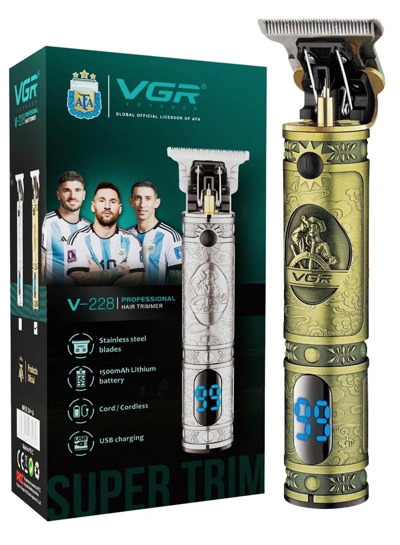 VGR V-228 Professional Hair Clipper with LED display Runtime: 180 min Trimmer for Men gold - Image 1