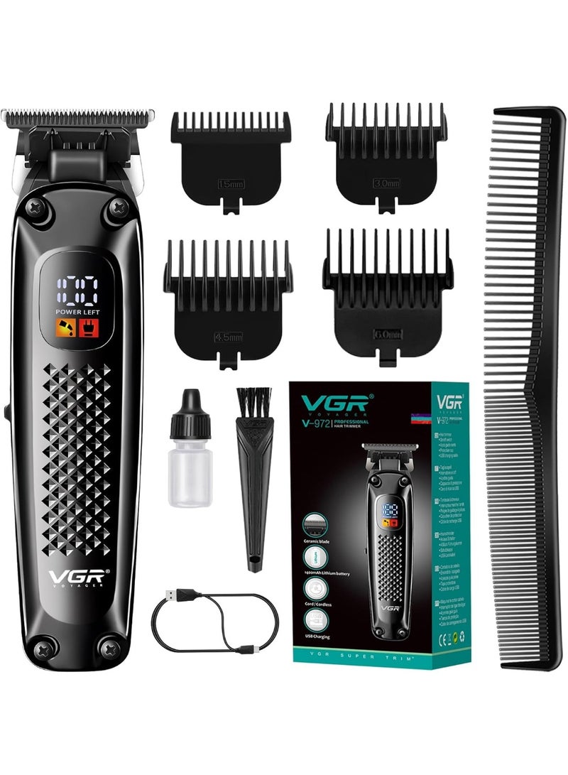 VGR V-972 Professional Hair Trimmers, Precision Beard Trimmer for Men, Cord/Cordless and Rechargeable with LED Display black - Image 1