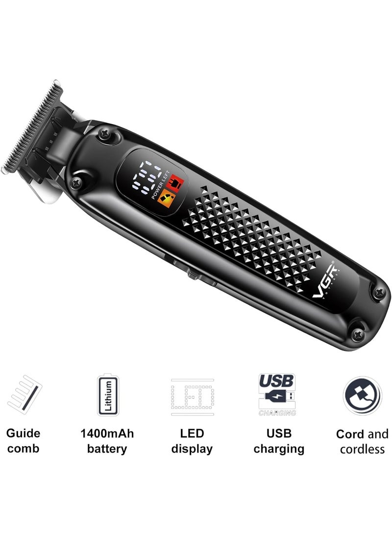 VGR V-972 Professional Hair Trimmers, Precision Beard Trimmer for Men, Cord/Cordless and Rechargeable with LED Display black - Image 3