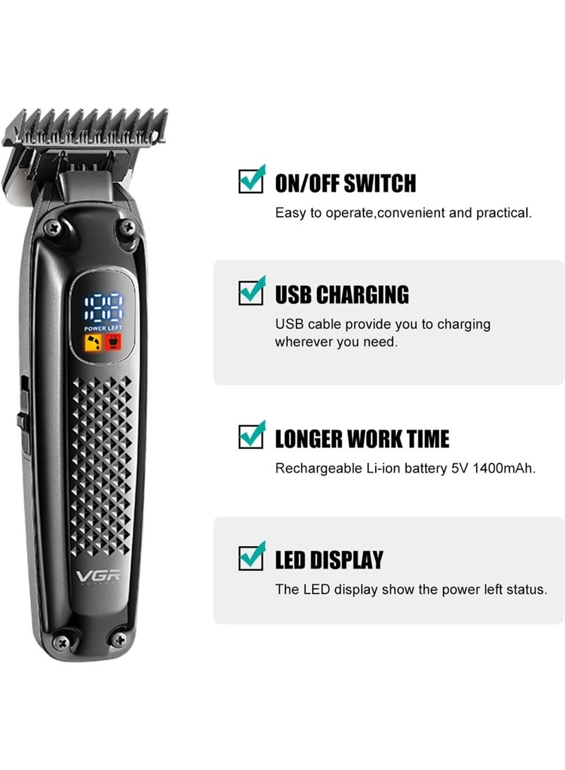VGR V-972 Professional Hair Trimmers, Precision Beard Trimmer for Men, Cord/Cordless and Rechargeable with LED Display black - Image 2