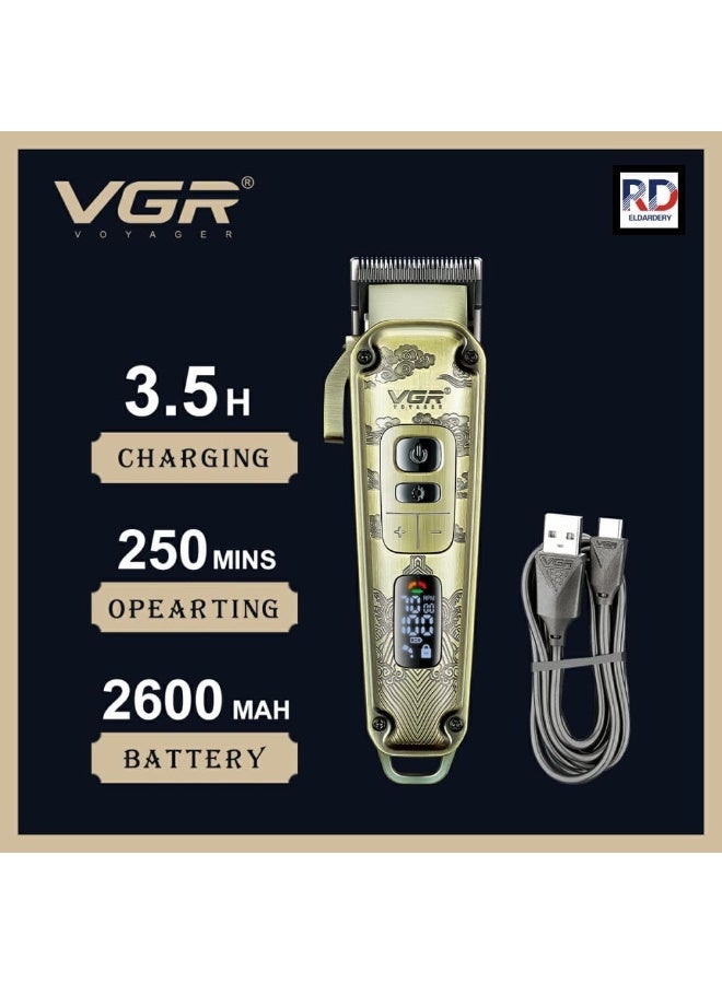 VGR Professional hair clipper model V-005 - Durable metal body - High-precision blade - 4 adjustable speeds - Superior cordless cutting and trimming performance gold - Image 5