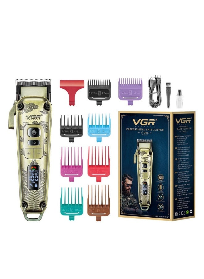 VGR Professional hair clipper model V-005 - Durable metal body - High-precision blade - 4 adjustable speeds - Superior cordless cutting and trimming performance gold - Image 1