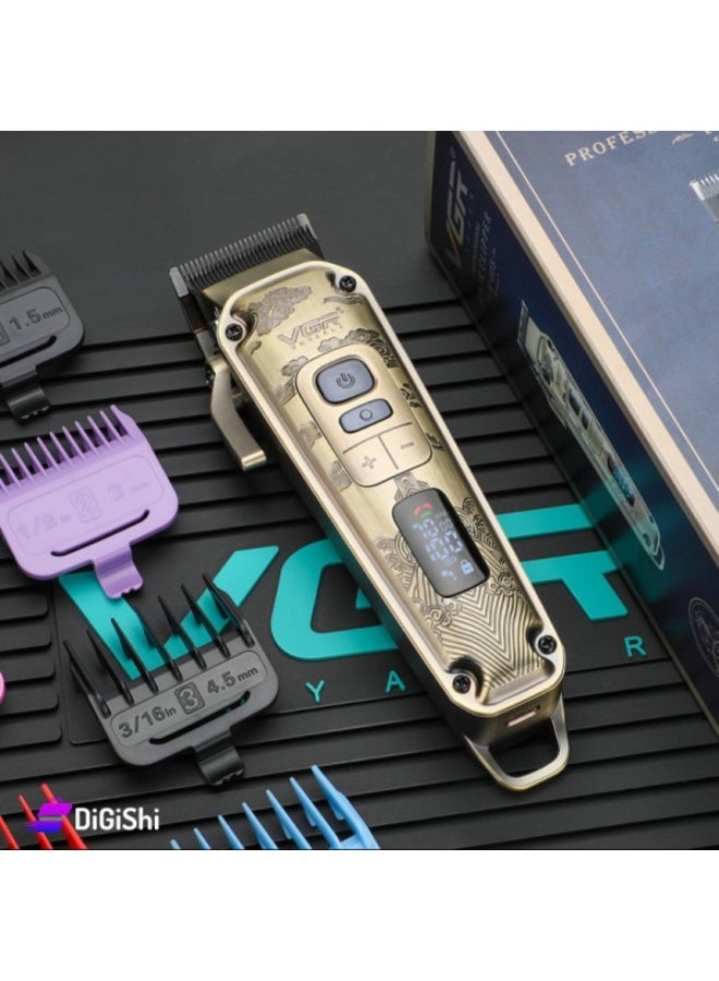 VGR Professional hair clipper model V-005 - Durable metal body - High-precision blade - 4 adjustable speeds - Superior cordless cutting and trimming performance gold - Image 3