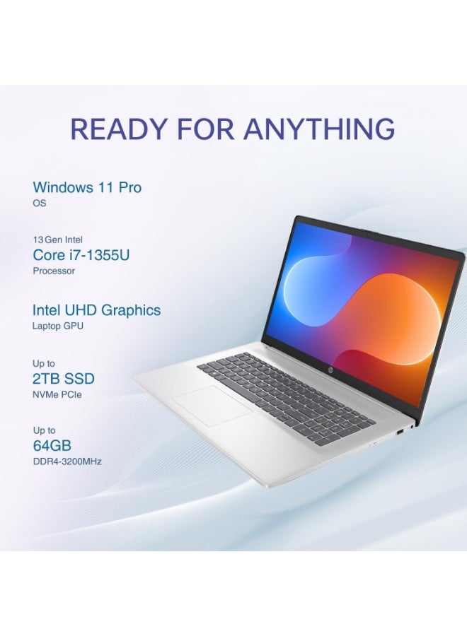 HP Essential 17 Laptop for Productivity & Daily Work, 17.3" FHD Display, Intel Core i7-1355U Performance, 32GB RAM + 1TB SSD, Webcam, USB-C, HDMI, Wi-Fi 6, Windows 11 Home, Silver,free MS Office English silver - Image 4