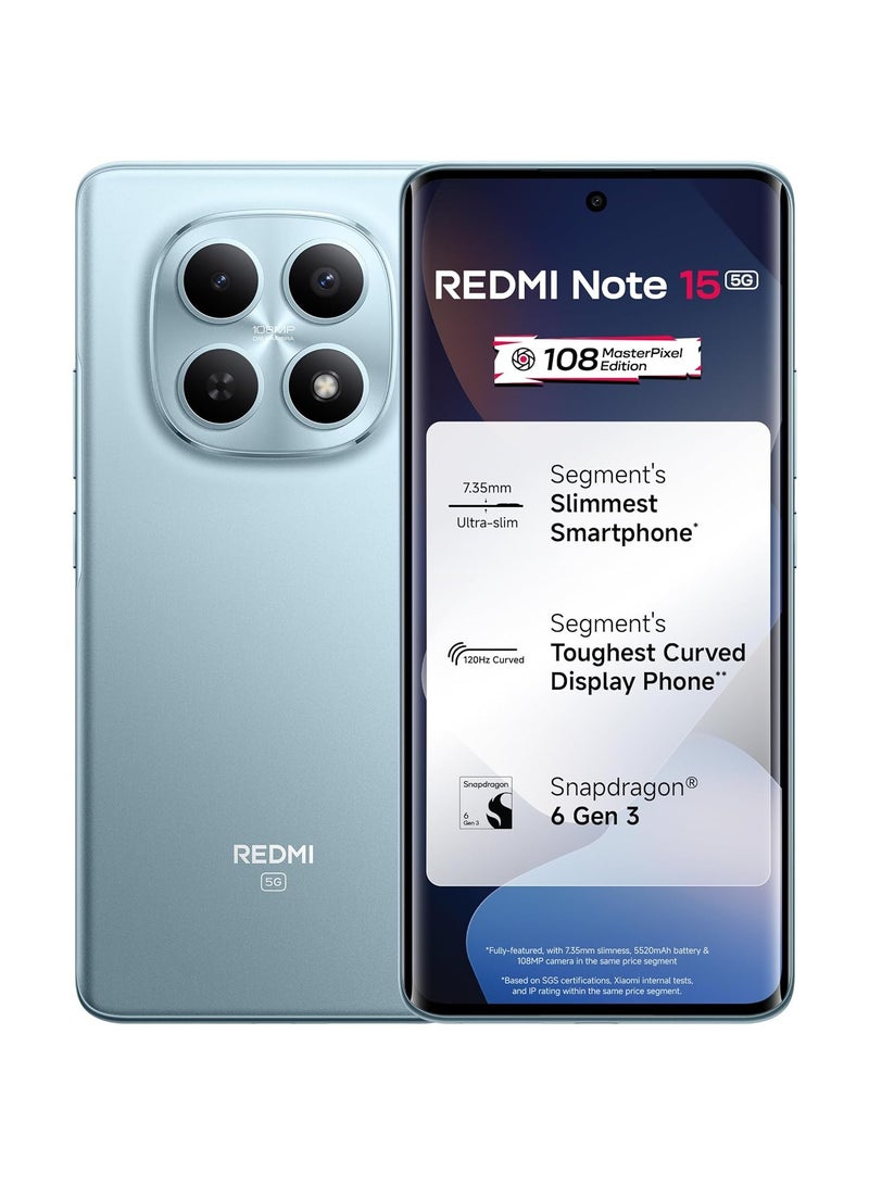 Xiaomi Redmi Note 15 5G Glacier Blue 8GB RAM 256GB | 108MP OIS Camera | Snapdragon 6 Gen 3 | 17.2cm Tough Curved AMOLED Screen | Segment’s Slimmest Phone | 5520mAh Si/C Battery | 45W Fast Charging - Image 1