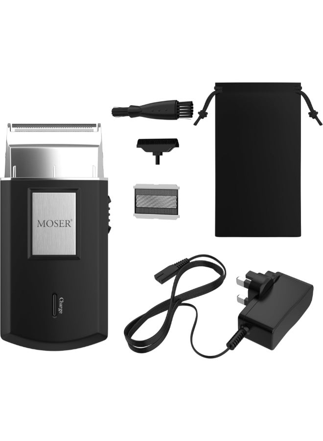موزر Men's Travel Cordless Mobile Shaver 16.6 x 6.6 x 11.8 cm 3615-0052 Black and Silver - Image 1