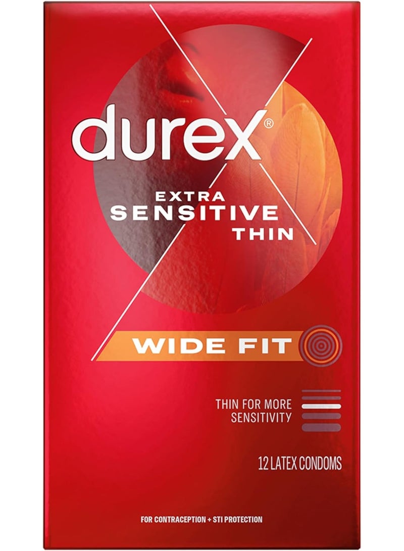 Durex Extra Sensitive Wide Fit Thin Latex Condoms 12 Pcs - Image 1
