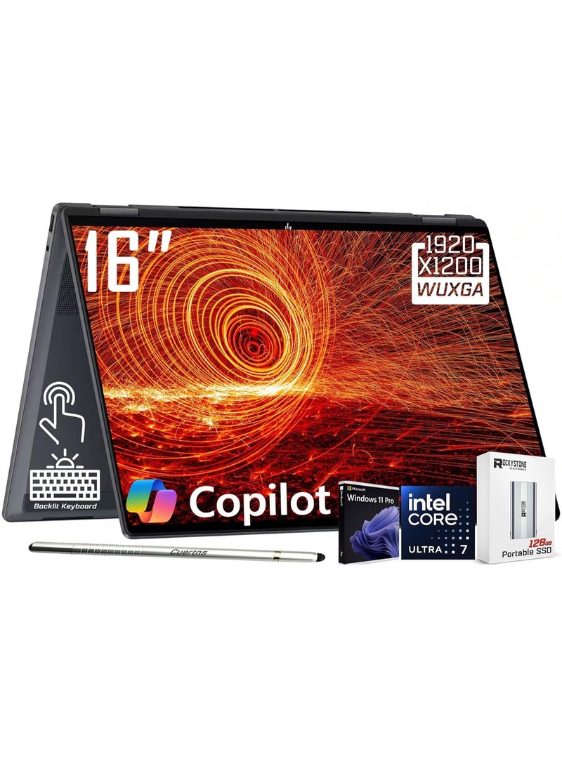 HP OmniBook X Flip 16" 2-in-1 Copilot+ AI PC Laptop,32GB RAM 2TB SSD, 2K 400nits Touch, Intel Evo 8-Core Ultra 7 258V(>Ultra 9 185H), Backlit KB, W/128GB PSD&Stylus, Win11 Home English Eclipse Gray - Image 1